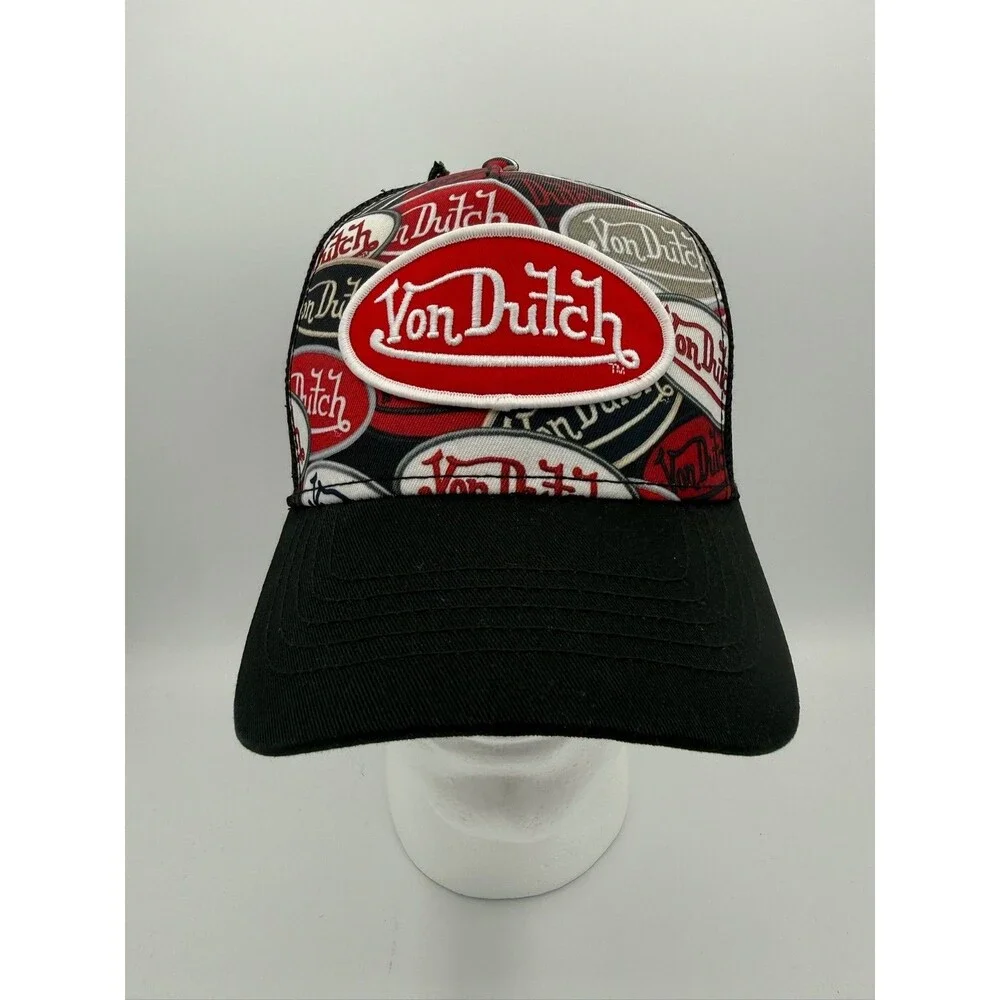 Von Dutch Black Trucker Hat With Multi Patch Print - New With Tags